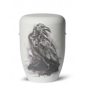 Hand Painted Biodegradable Cremation Ashes Funeral Urn / Casket – The Crow (Zen Master Raven) Bird